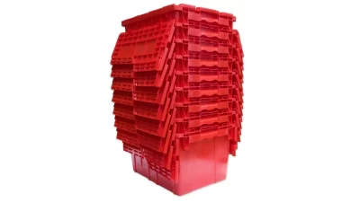 Compact Cube's sturdy plastic bin for portable storage. Ergonomic, stackable, holds up to 50 lbs. Ideal for books, tools, and more.